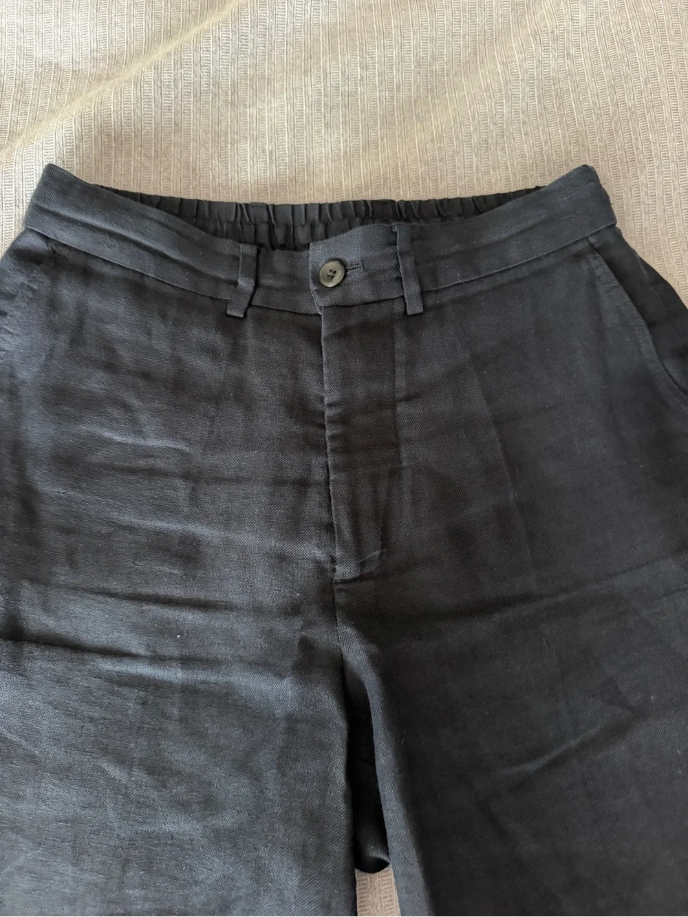 Massimo Dutti Black Linen-Blend Trousers